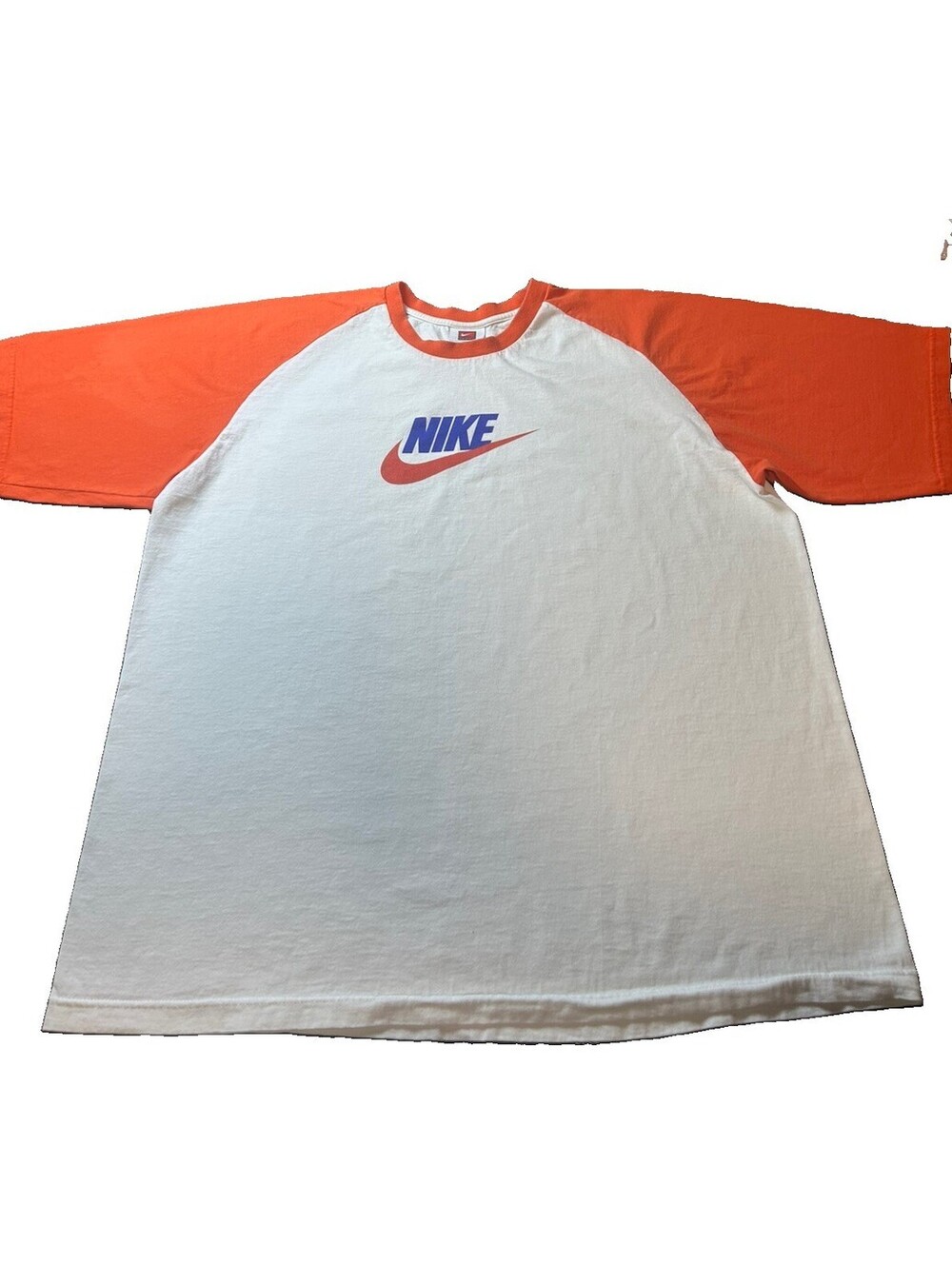 Nike Team XL Raglan T-Shirt Orange White Swoosh Logo 3/4 Sleeve Y2K